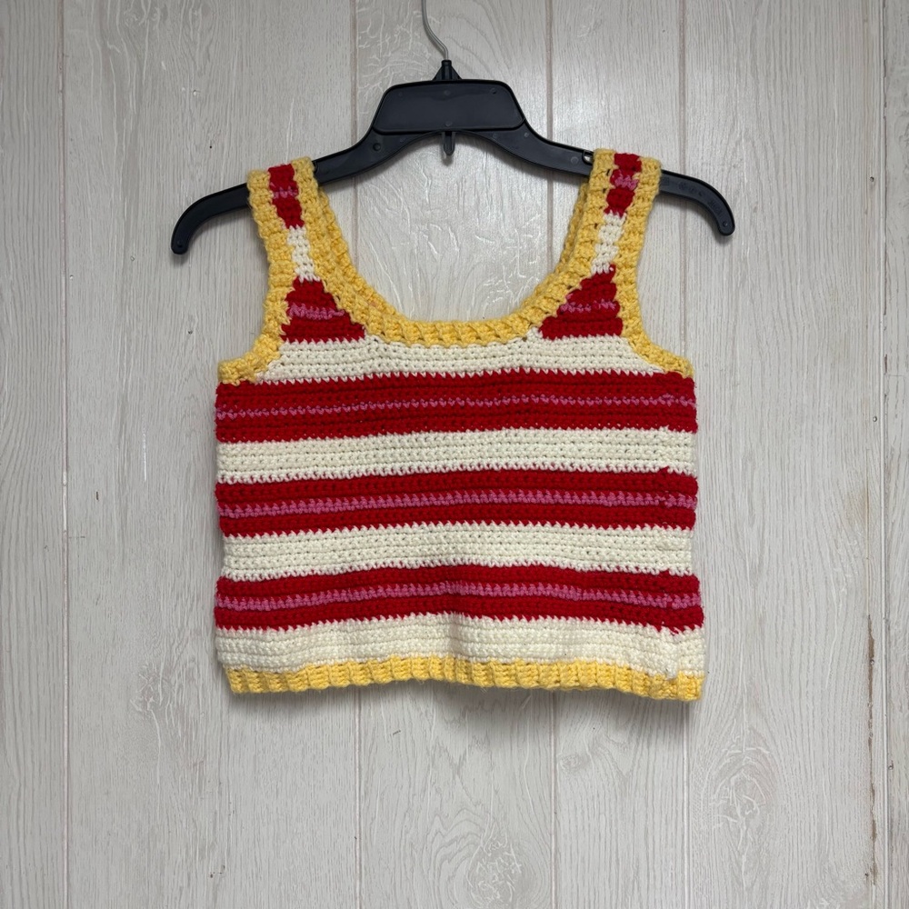 Made by Hand Striped Red and Yellow Crochet Tank Top